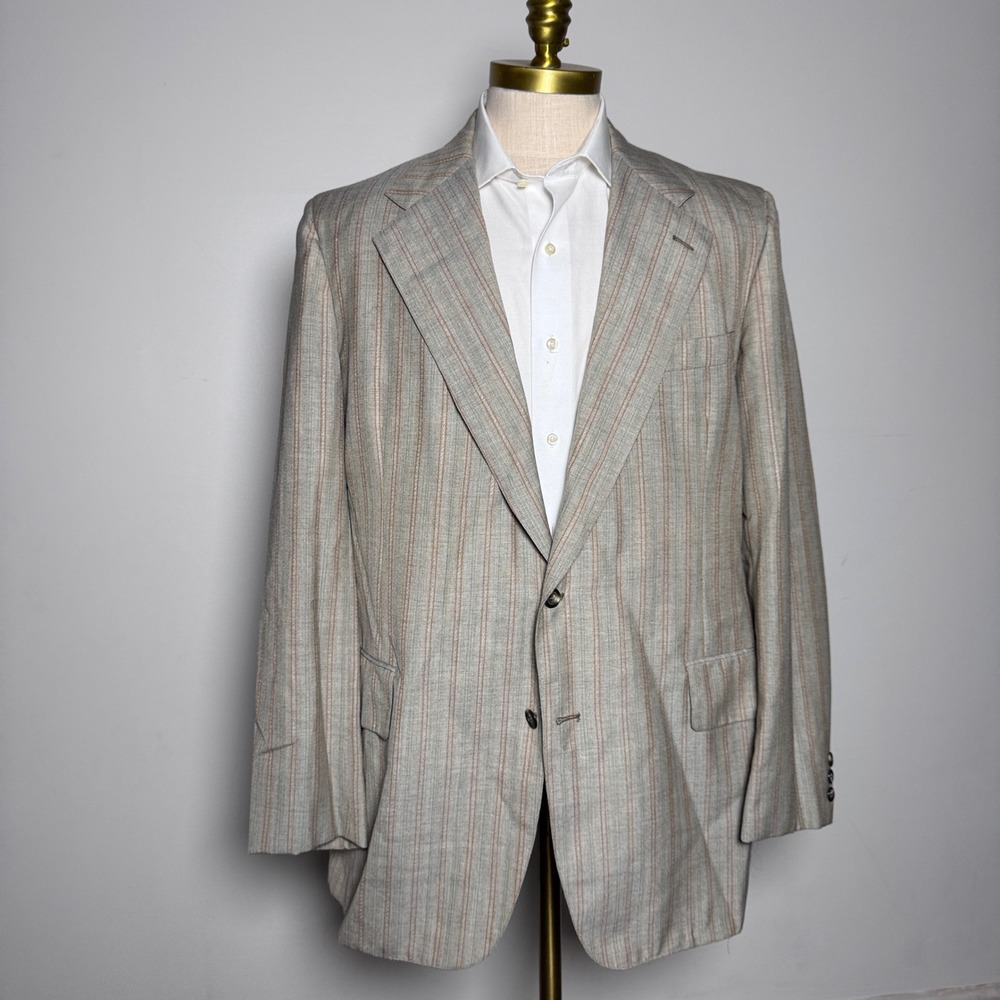 1970s Cricketeer Blazer Mens 42R Tan Pinstripe Vintage Two Button Sport Coat
